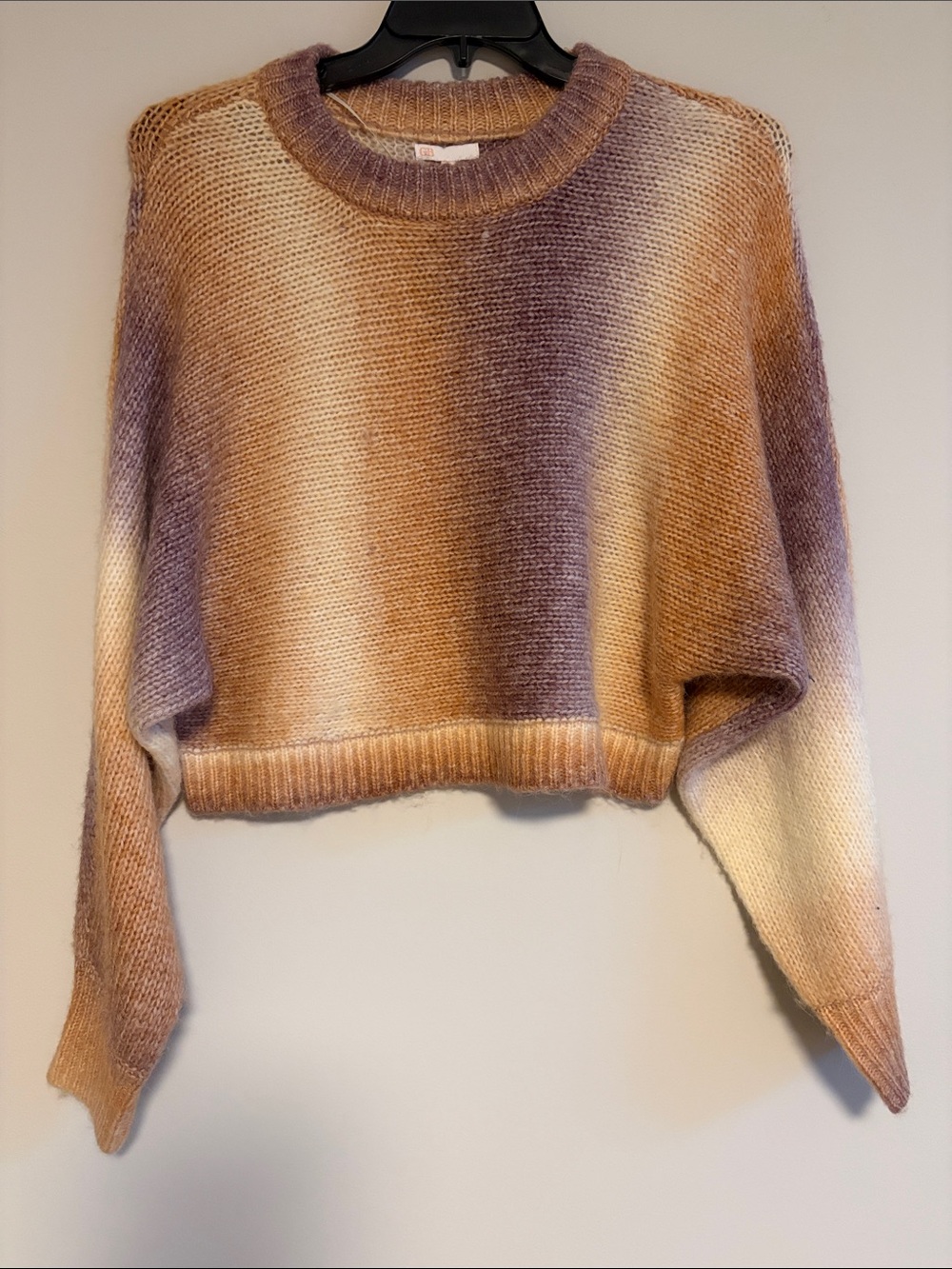 GB girls Cropped Ombre Crewneck Sweater in Cream, Tan & Purple